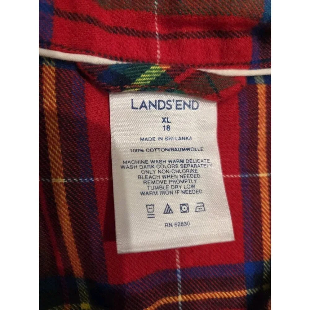 Lands’ End Red Plaid Flannel Pajama Set XL Cotton Button Up PJs Holiday - Picture 2 of 8